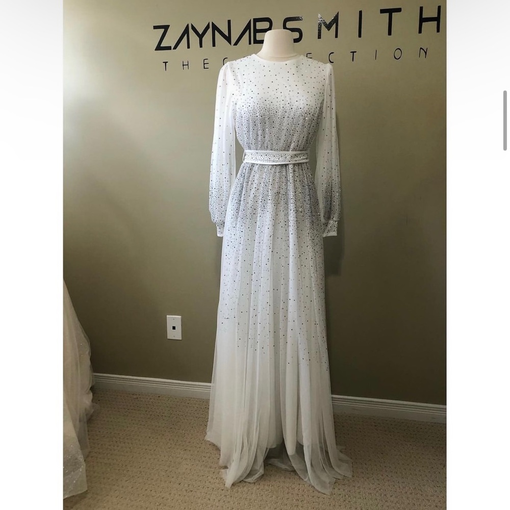 White Beaded dress with belt